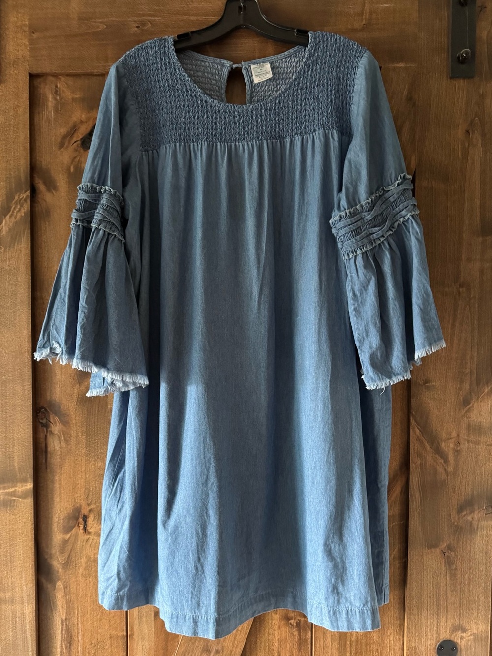Women's Boho Blue Smocked Yoke Tunic Dress